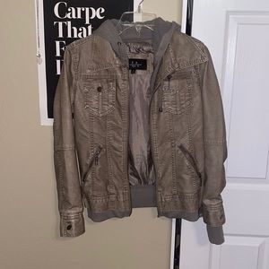 Faux Hooded Leather Jacket